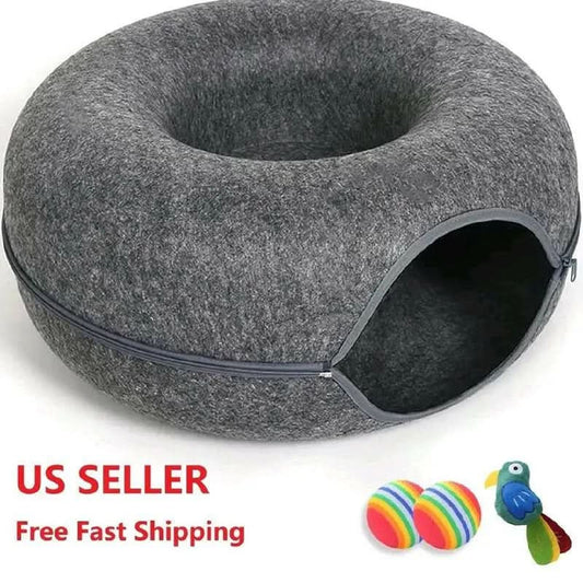 Cat Cave Extra Large Cat Tunnel Bed Indoor Cats Cat Donut 24X24X11'' with 3 Toys Durable Non-Toxic Odor-Resistant Materials Double-Layer Composite Design Safe Stylish Hideaway Play Area