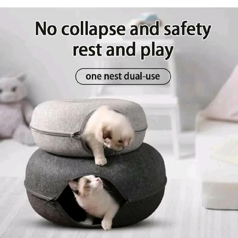 Cat Cave Extra Large Cat Tunnel Bed Indoor Cats Cat Donut 24X24X11'' with 3 Toys Durable Non-Toxic Odor-Resistant Materials Double-Layer Composite Design Safe Stylish Hideaway Play Area