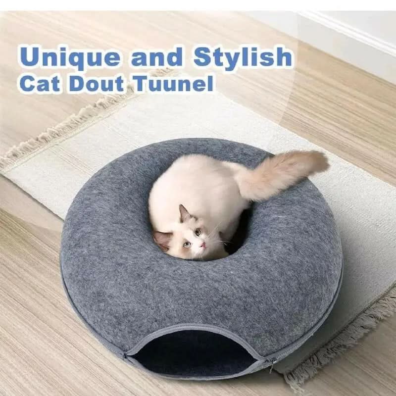 Cat Cave Extra Large Cat Tunnel Bed Indoor Cats Cat Donut 24X24X11'' with 3 Toys Durable Non-Toxic Odor-Resistant Materials Double-Layer Composite Design Safe Stylish Hideaway Play Area