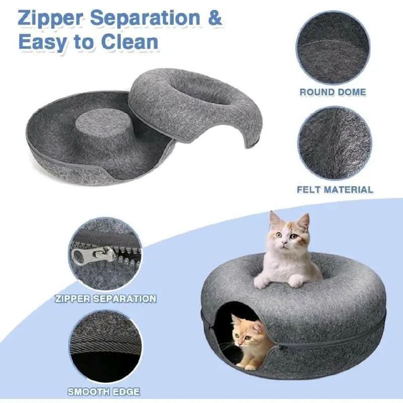 Cat Cave Extra Large Cat Tunnel Bed Indoor Cats Cat Donut 24X24X11'' with 3 Toys Durable Non-Toxic Odor-Resistant Materials Double-Layer Composite Design Safe Stylish Hideaway Play Area