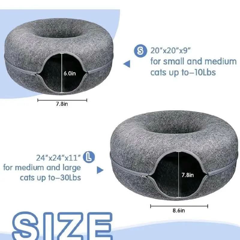 Cat Cave Extra Large Cat Tunnel Bed Indoor Cats Cat Donut 24X24X11'' with 3 Toys Durable Non-Toxic Odor-Resistant Materials Double-Layer Composite Design Safe Stylish Hideaway Play Area
