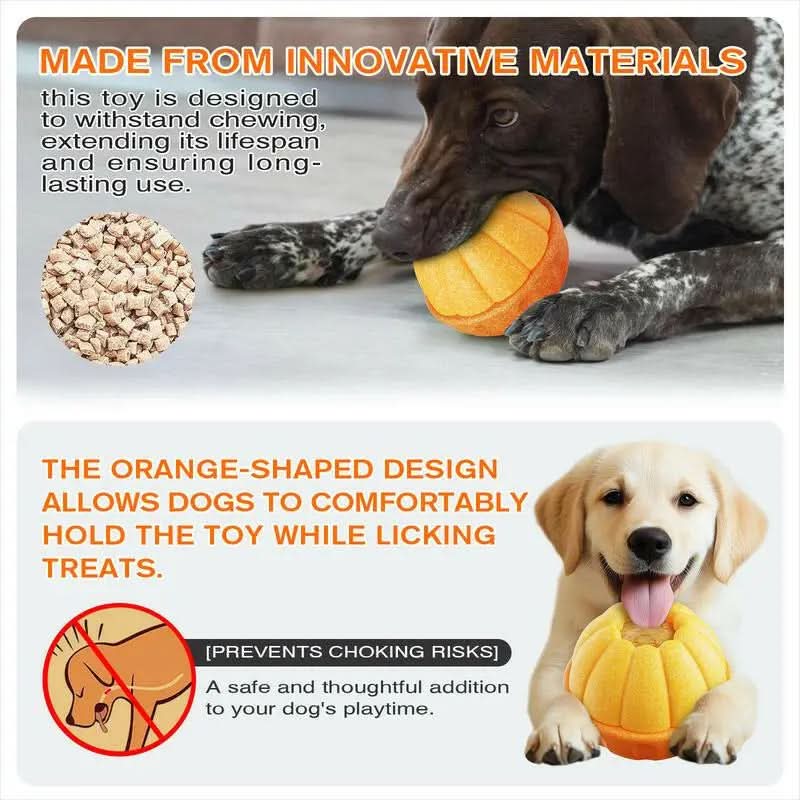 KADTC Frostlick Frozen Lick Treat Tray Toys Kibble Dispensing Dog Toy Durable Chew Ball for Dogs Freeze Orange Peanut Butter Filling DIY Food Interactive Puppy Stuffable Crate Enrichment Balls
