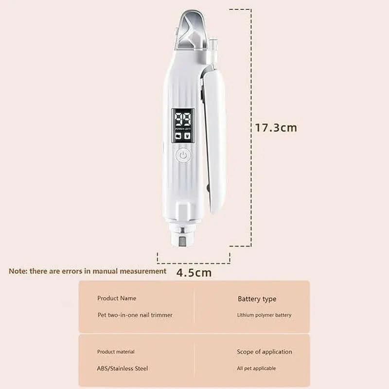 Nail Trimmer,Pet Nail Trimmer,Portable 2 in 1 Dog Cat Electric Nail Clipper with Light,Electric Pets Claw Trimmer,Nail Trimmer with Nail File.