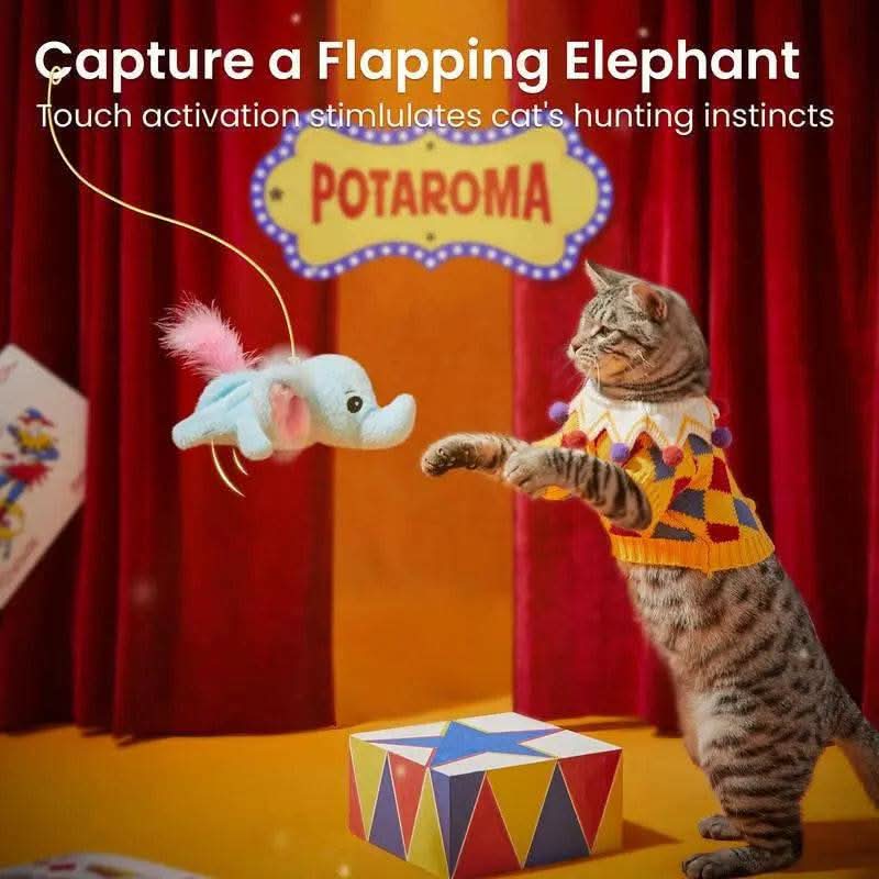 Potaroma Cat Toys Flapping Elephant, Interactive Realistic Kitten Toy Stuffed with Crinkle Paper Hangable Design for Bored Indoor Cats 6.3 Inches