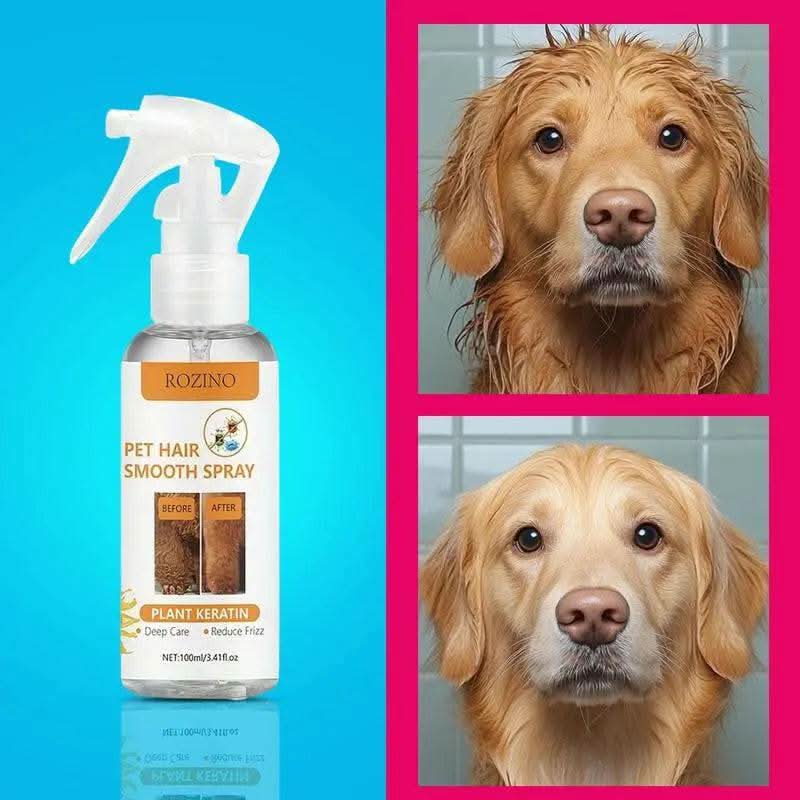 ROZINO Pet Hair Smooth Spray with Plant Keratin - 100Ml Deep Nourishing Frizz-Free Grooming Solution for Gentle Pet Coat Care Horse Shampoo Furminator Brush