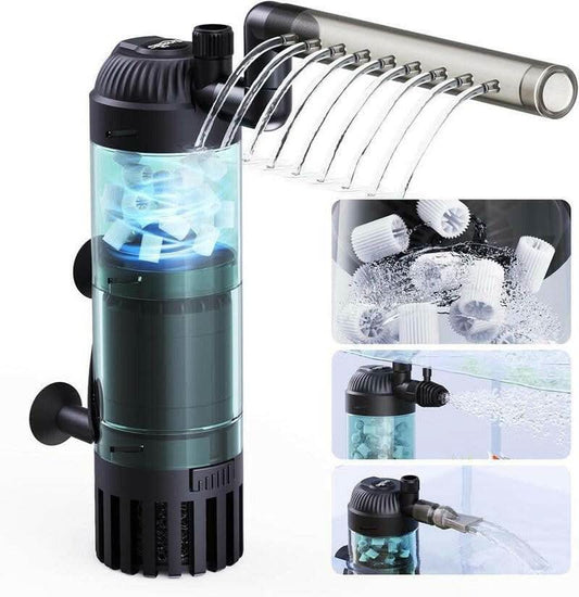 SEAOURA Submersible Aquarium Filter for 5 to 20 Gallon Tank with Fluid Bed and Biochemical Sponge Power Fish Tank Filter Aeration System 90 GPH Water Pump Ultra-Quiet for Saltwater and Freshwater