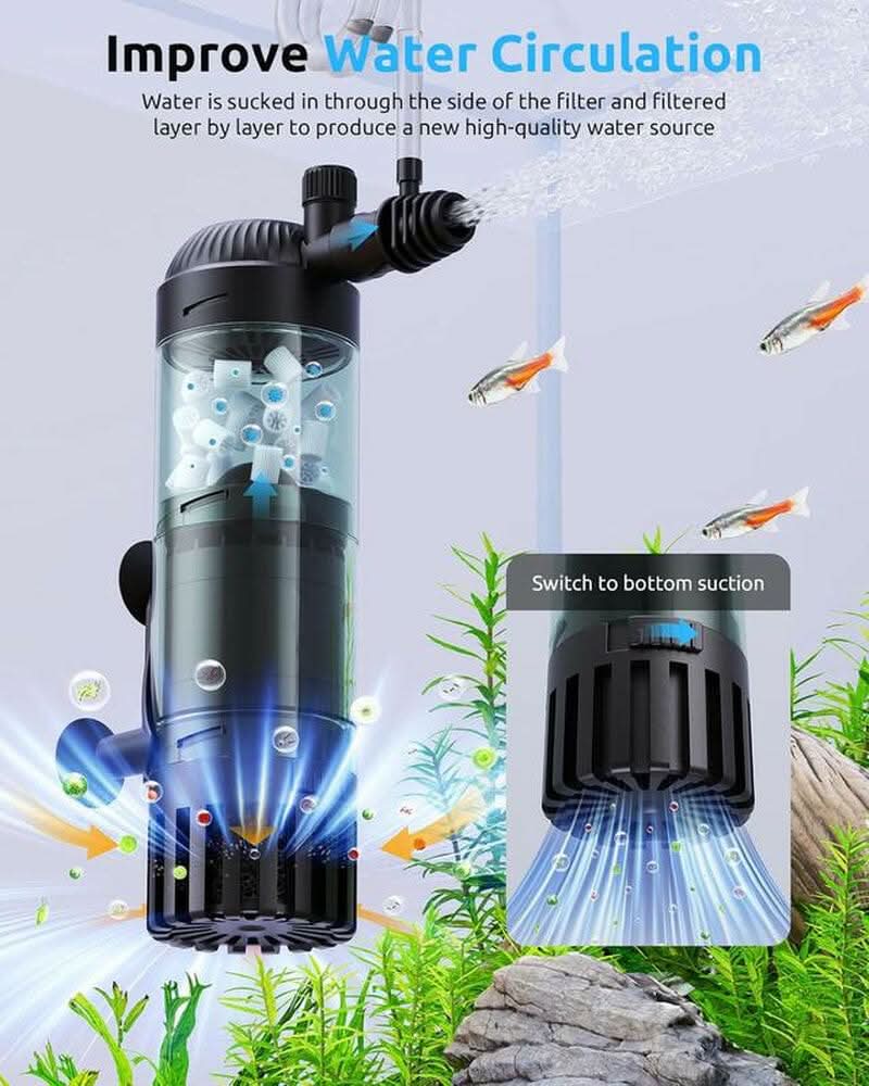 SEAOURA Submersible Aquarium Filter for 5 to 20 Gallon Tank with Fluid Bed and Biochemical Sponge Power Fish Tank Filter Aeration System 90 GPH Water Pump Ultra-Quiet for Saltwater and Freshwater