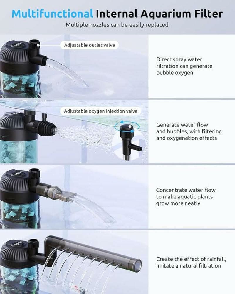 SEAOURA Submersible Aquarium Filter for 5 to 20 Gallon Tank with Fluid Bed and Biochemical Sponge Power Fish Tank Filter Aeration System 90 GPH Water Pump Ultra-Quiet for Saltwater and Freshwater
