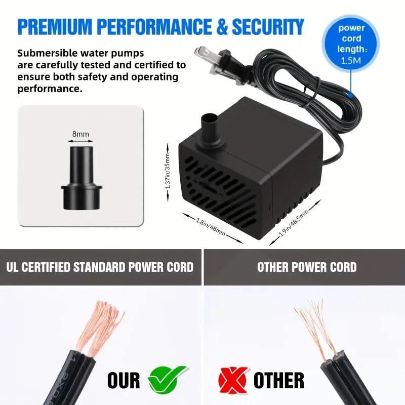 Submersible Water Pump 4W 80GPH Mini Fountain Water Pump Aquarium Pump for Hydroponic Systems Fish Tank Pond Water Gardens Fountain Statuary