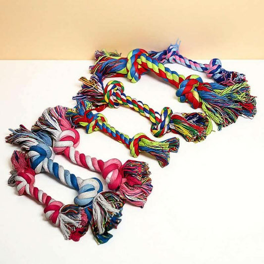 Three-Strand Cotton Rope Dog Toy - Double Knot Design for Large, Medium, and Small Breeds