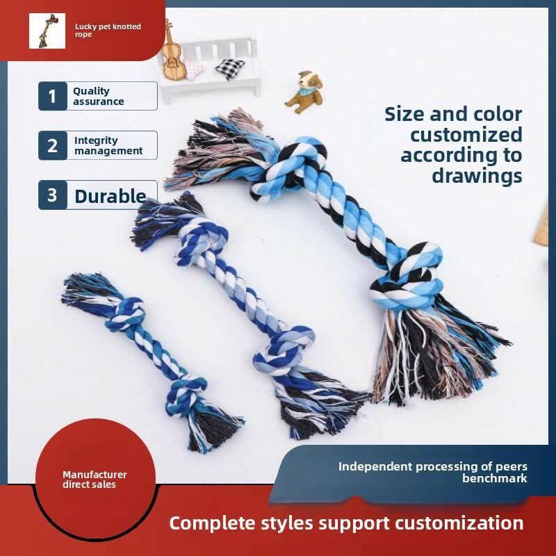 Three-Strand Cotton Rope Dog Toy - Double Knot Design for Large, Medium, and Small Breeds