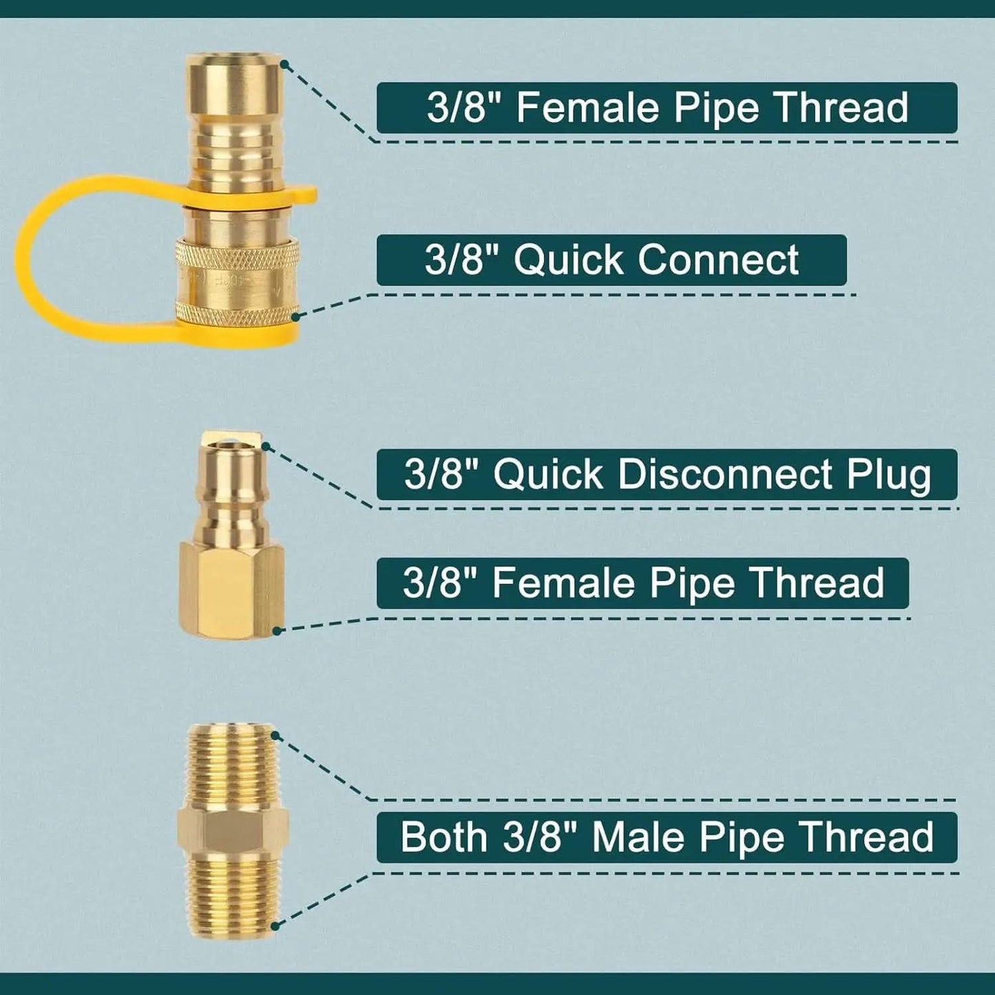 3/8 Inch Solid Brass Quick Connect Fittings for Natural and Propane Gas Hoses