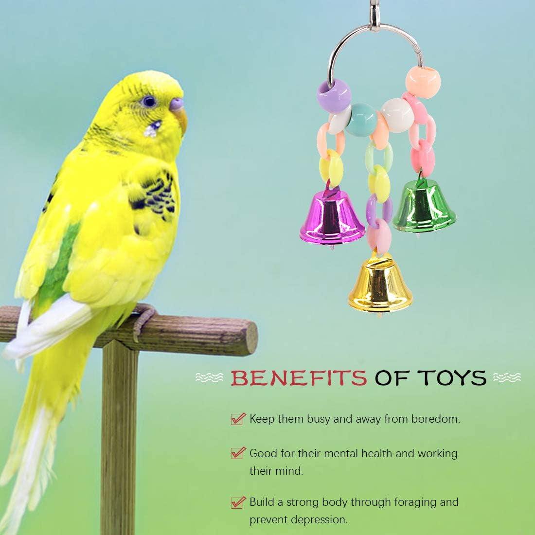 3-Pack Bird Toy Set: Hanging Bells, Rattan Balls, and Twisted String for Parrots, Parakeets, Conures, Cockatiels, Mynahs, and Lovebirds - Decorative Accessories for Small Bird Cages