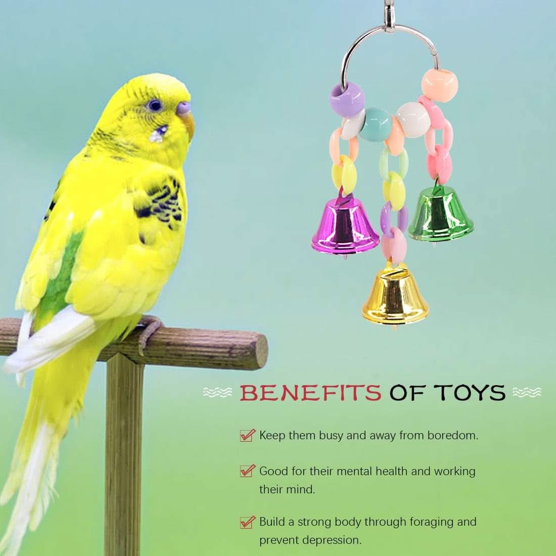 3-Pack Bird Toy Set: Hanging Bells, Rattan Balls, and Twisted String for Parrots, Parakeets, Conures, Cockatiels, Mynahs, and Lovebirds - Decorative Accessories for Small Bird Cages