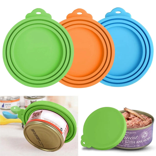 3Pcs Pet Food Can Cover, FDA Safe BPA Free Silicone Cat Dog Can Lid Cover Fit Standard Sizes to Keep Food Fresh