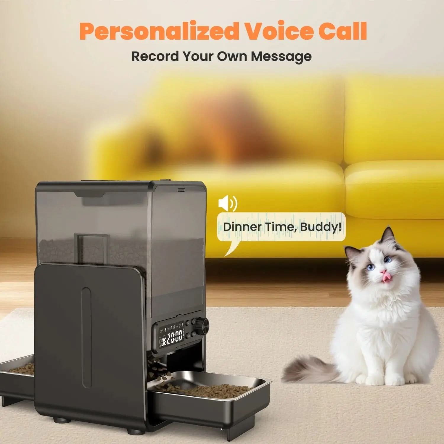 5L/20 Cups Automatic Cat Food Dispenser for 2 Cats/2 Small Dogs, Pet Dispenser with Timer and Voice Functions, Suitable for Dry or Wet Meals