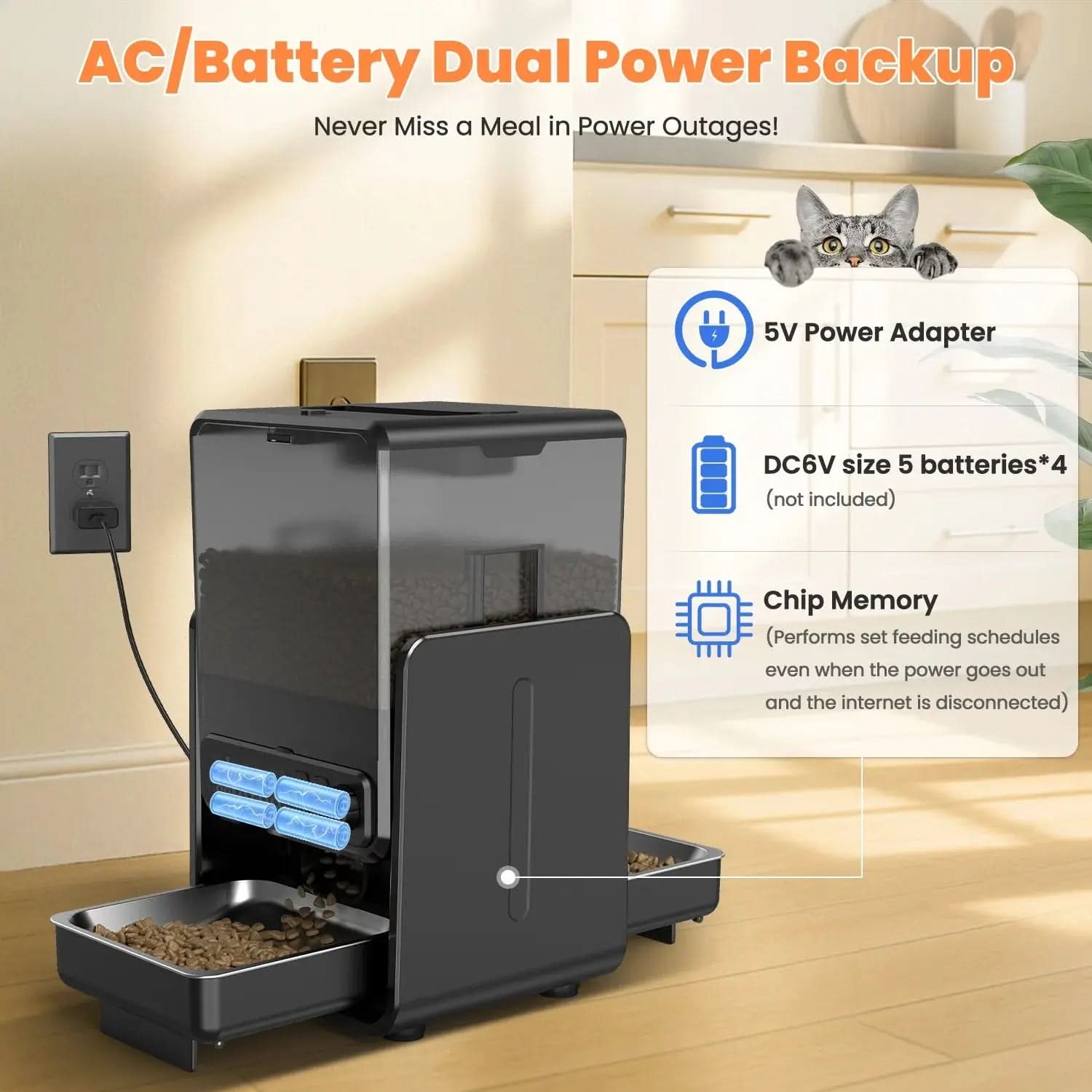 5L/20 Cups Automatic Cat Food Dispenser for 2 Cats/2 Small Dogs, Pet Dispenser with Timer and Voice Functions, Suitable for Dry or Wet Meals