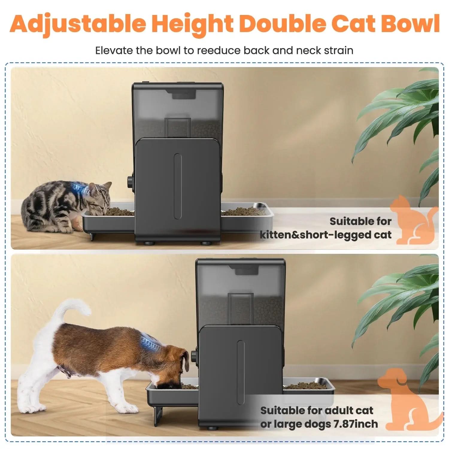 5L/20 Cups Automatic Cat Food Dispenser for 2 Cats/2 Small Dogs, Pet Dispenser with Timer and Voice Functions, Suitable for Dry or Wet Meals
