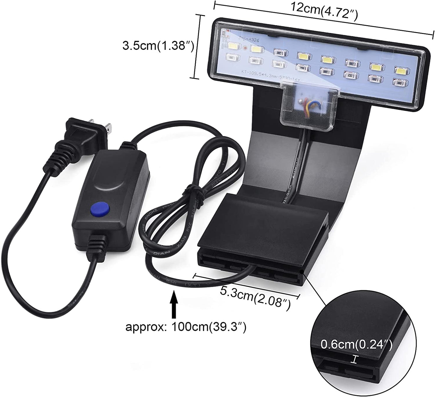5W LED Aquarium Light with Three Adjustable Modes, 16 LEDs, 550LM for 12-Inch Fish Tanks (0.24 Inch Thickness)