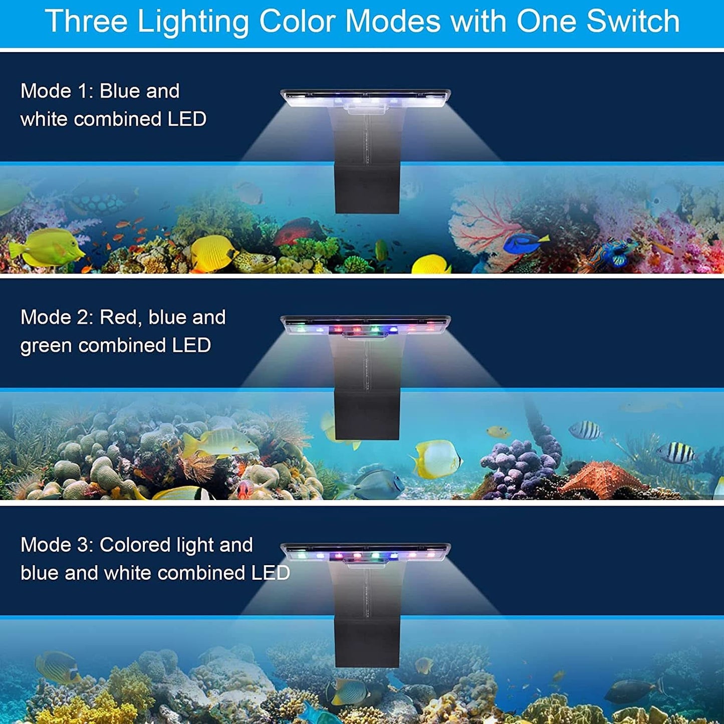 5W LED Aquarium Light with Three Adjustable Modes, 16 LEDs, 550LM for 12-Inch Fish Tanks (0.24 Inch Thickness)
