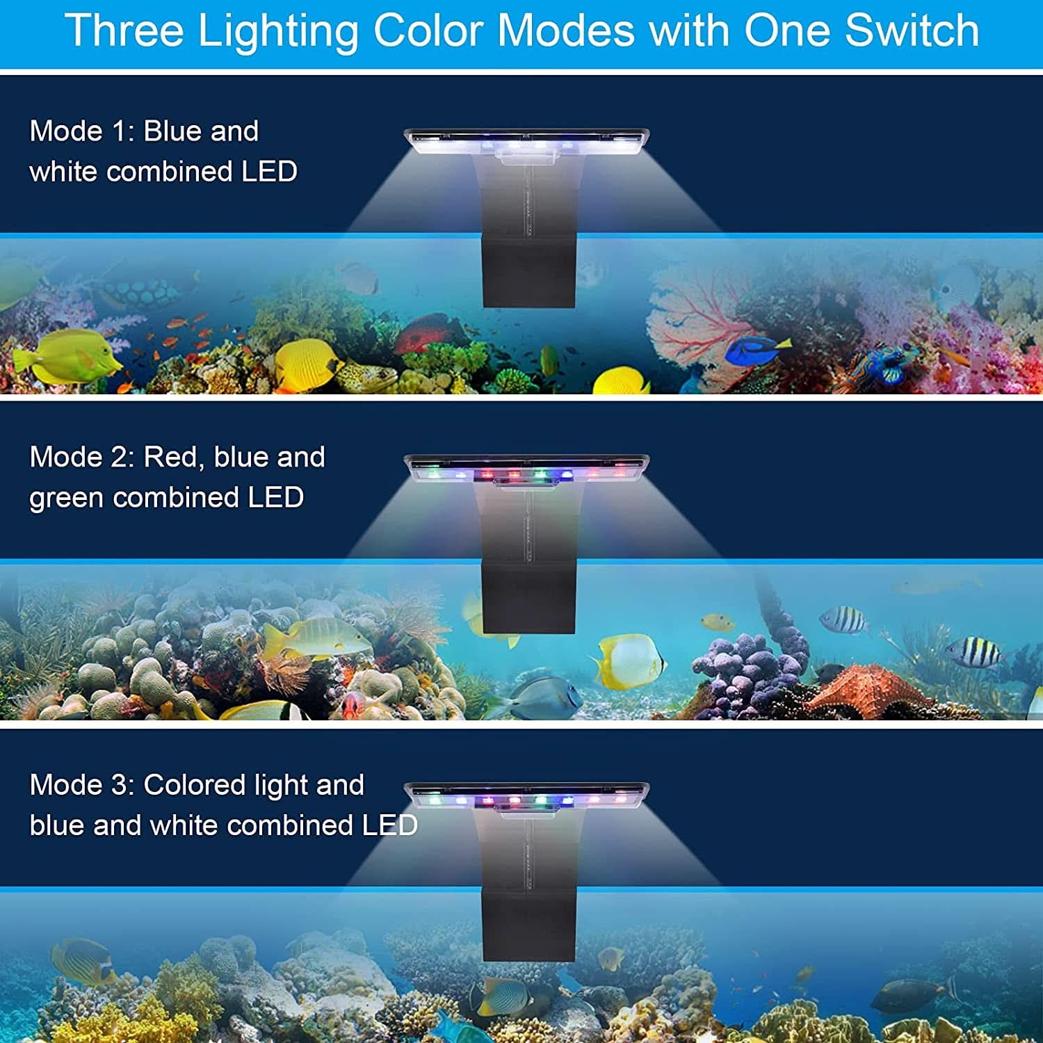 5W LED Aquarium Light with Three Adjustable Modes, 16 LEDs, 550LM for 12-Inch Fish Tanks (0.24 Inch Thickness)