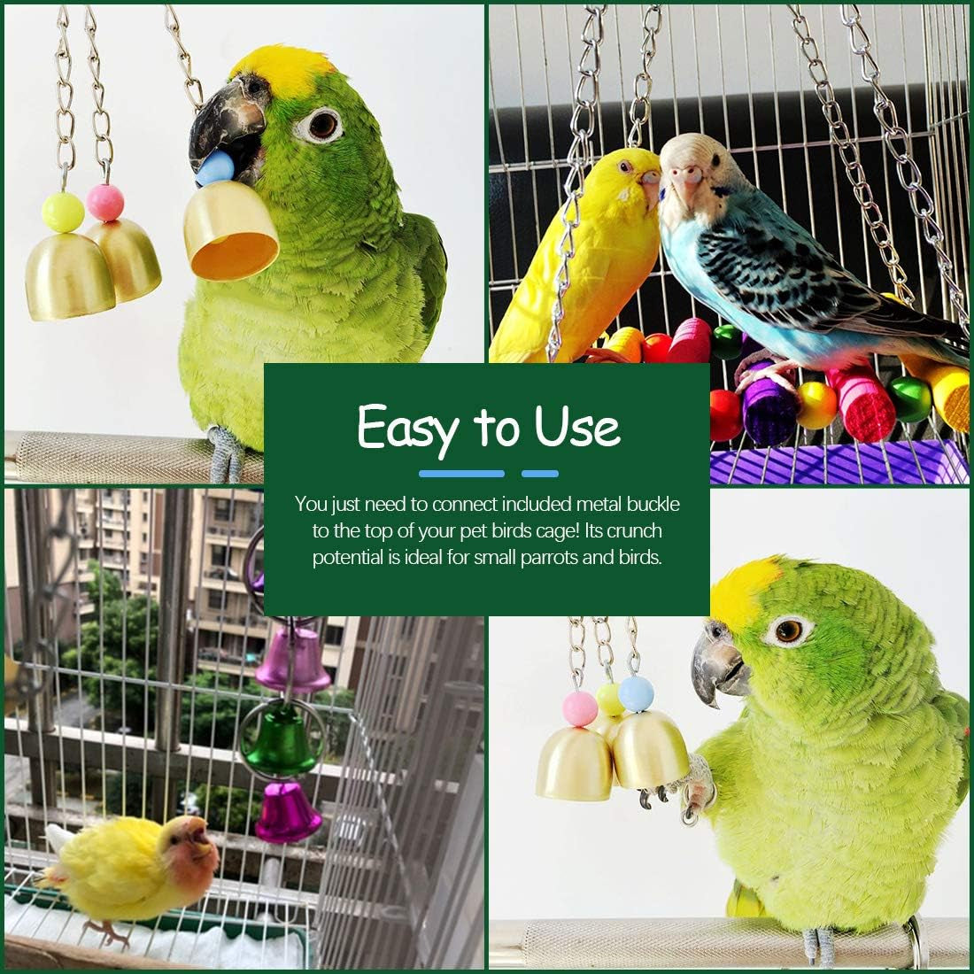 6-Pack Bird Chewing Toy Set with Perches, Swings, and Bells for Parakeets, Cockatiels, Conures, Macaws, Parrots, Finches, and Lovebirds