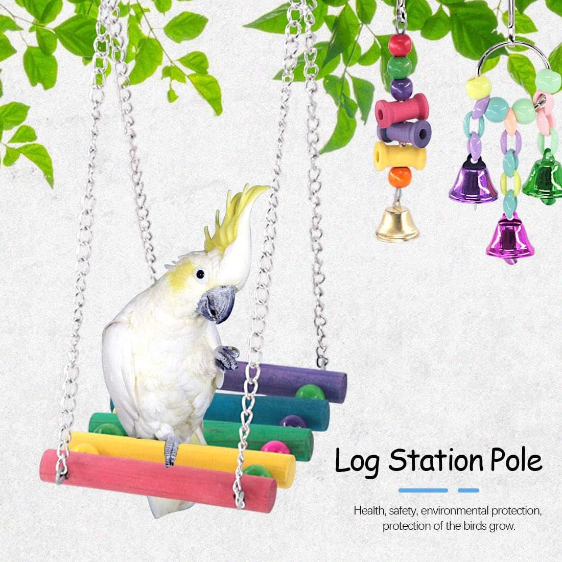 6-Pack Bird Chewing Toy Set with Perches, Swings, and Bells for Parakeets, Cockatiels, Conures, Macaws, Parrots, Finches, and Lovebirds