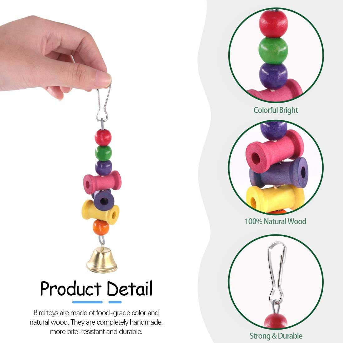6-Pack Bird Chewing Toy Set with Perches, Swings, and Bells for Parakeets, Cockatiels, Conures, Macaws, Parrots, Finches, and Lovebirds