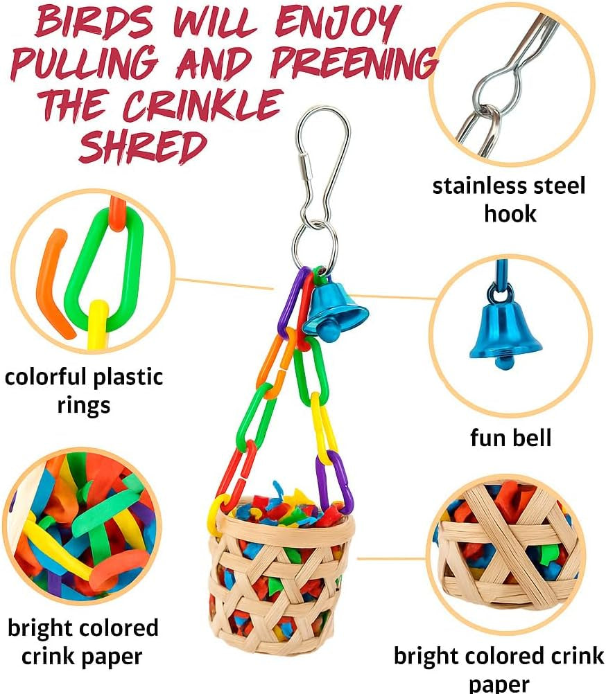 6-Pack Bird Toys for Parakeets, Parrots, and Conures - Foraging and Chewing Accessories with Unique Cage Perches for an Enriching Aviary Experience