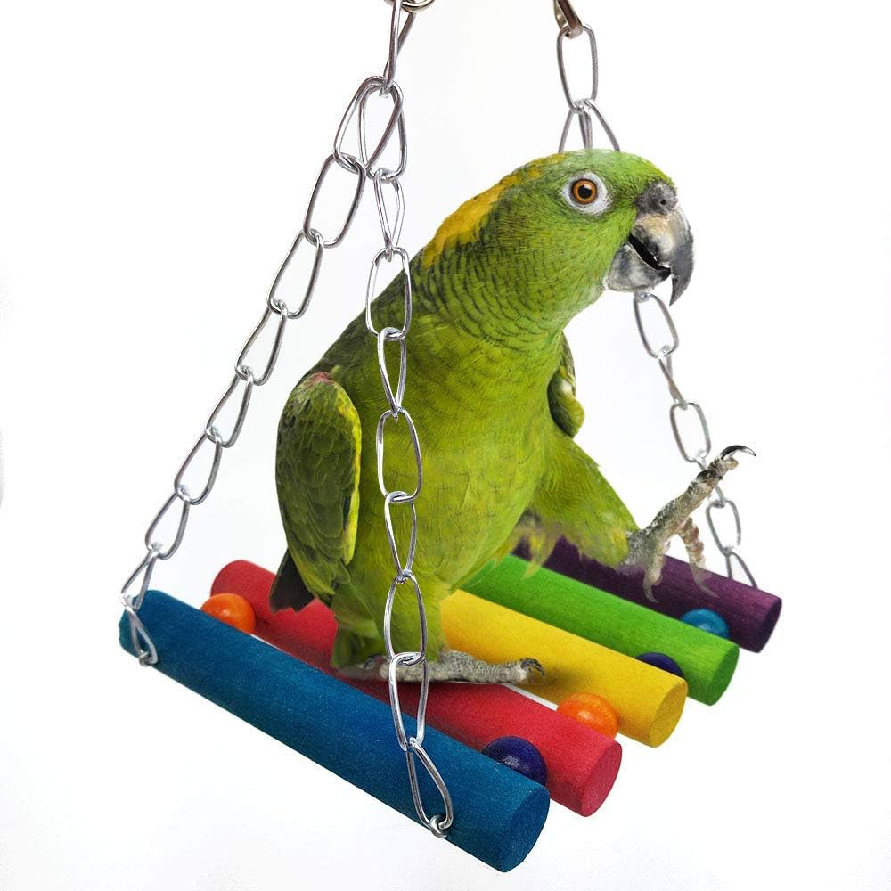6-Piece Bird Toy Set: Swing, Ladder, Hanging Bell, and Hammock for Small Parakeets, Cockatiels, Macaws, Parrots, Love Birds, and Finches