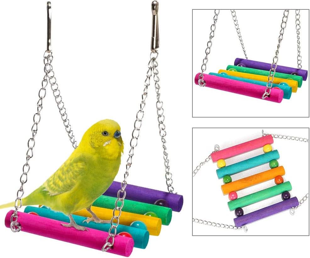 8-Pack Natural Wood and Rope Bird Swing Toys for Parrots, Parakeets, Conures, Cockatiels, Mynahs, and Love Birds