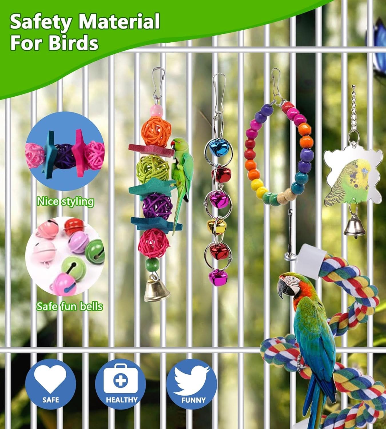 8-Piece Bird Cage Toy Set for Small Parrots, Featuring Swings, Chewing, and Climbing Accessories for Conures, Lovebirds, Finches, and Budgies