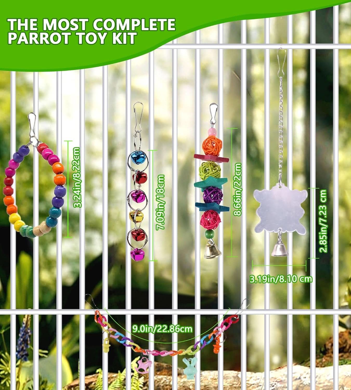 8-Piece Bird Cage Toy Set for Small Parrots, Featuring Swings, Chewing, and Climbing Accessories for Conures, Lovebirds, Finches, and Budgies