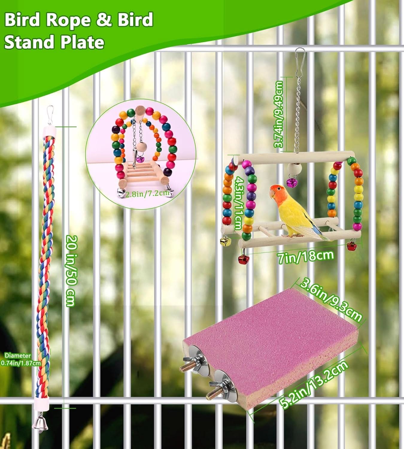 8-Piece Bird Cage Toy Set for Small Parrots, Featuring Swings, Chewing, and Climbing Accessories for Conures, Lovebirds, Finches, and Budgies
