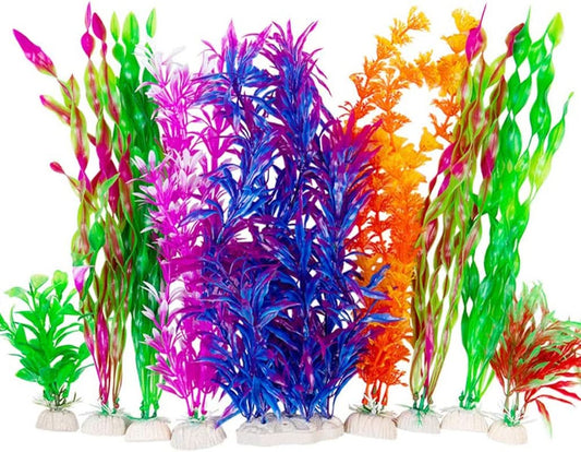 9-Pack Large Artificial Aquarium Plants - Vividly Simulated Aquatic Landscape (12 Inches)