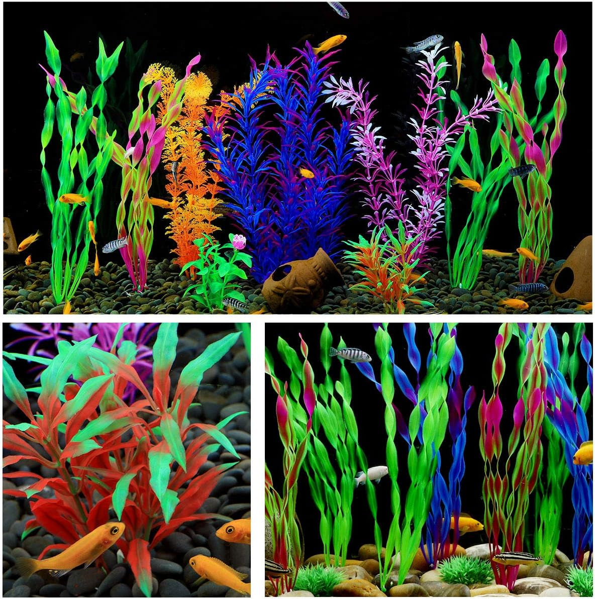 9-Pack Large Artificial Aquarium Plants - Vividly Simulated Aquatic Landscape (12 Inches)