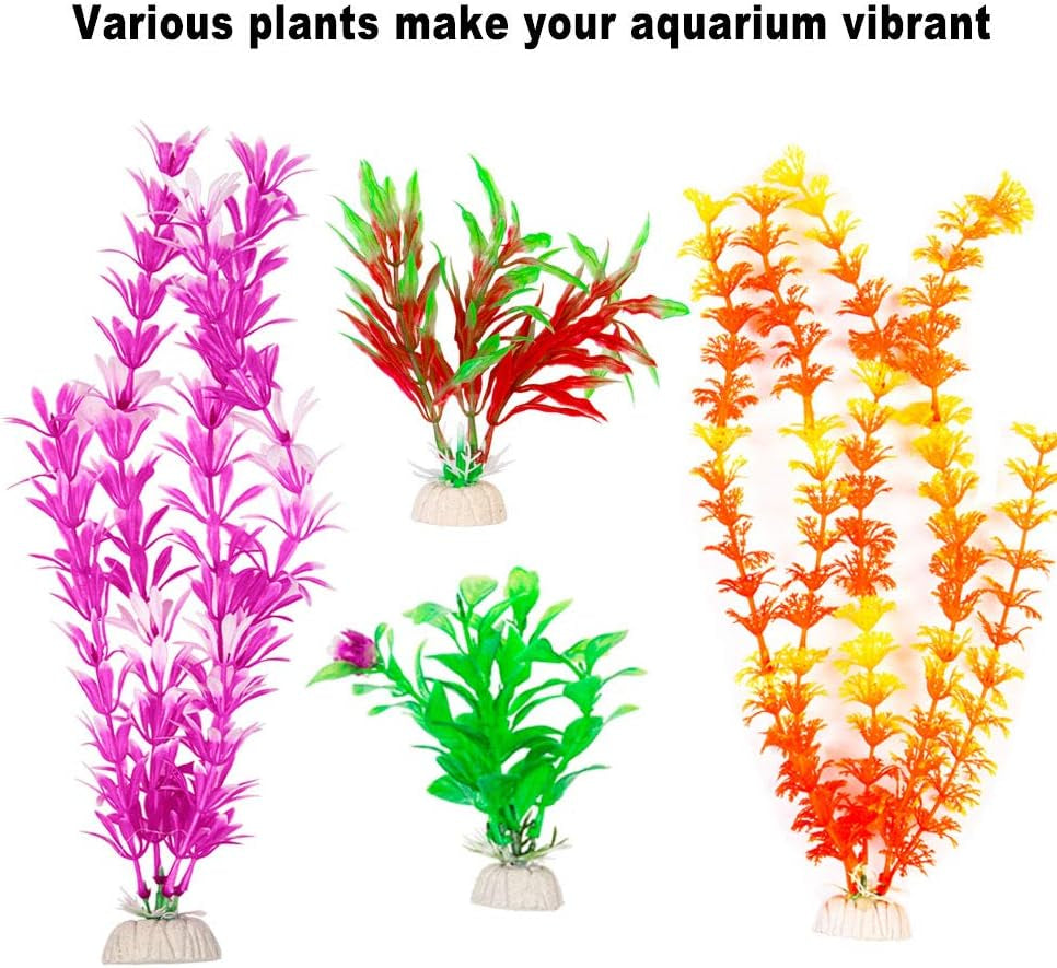 9-Pack Large Artificial Aquarium Plants - Vividly Simulated Aquatic Landscape (12 Inches)