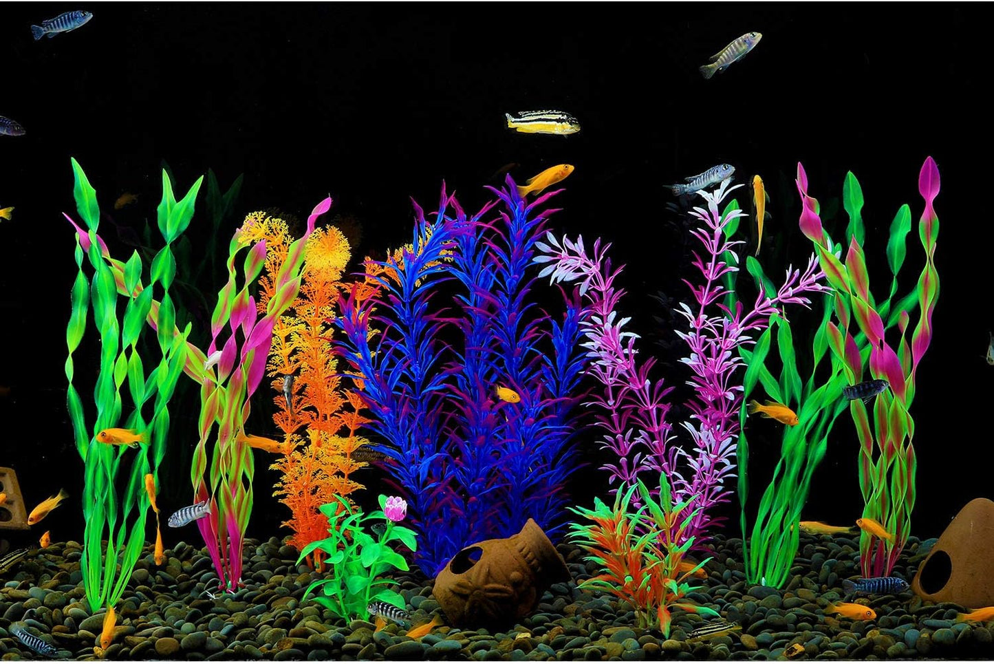 9-Pack Large Artificial Aquarium Plants - Vividly Simulated Aquatic Landscape (12 Inches)