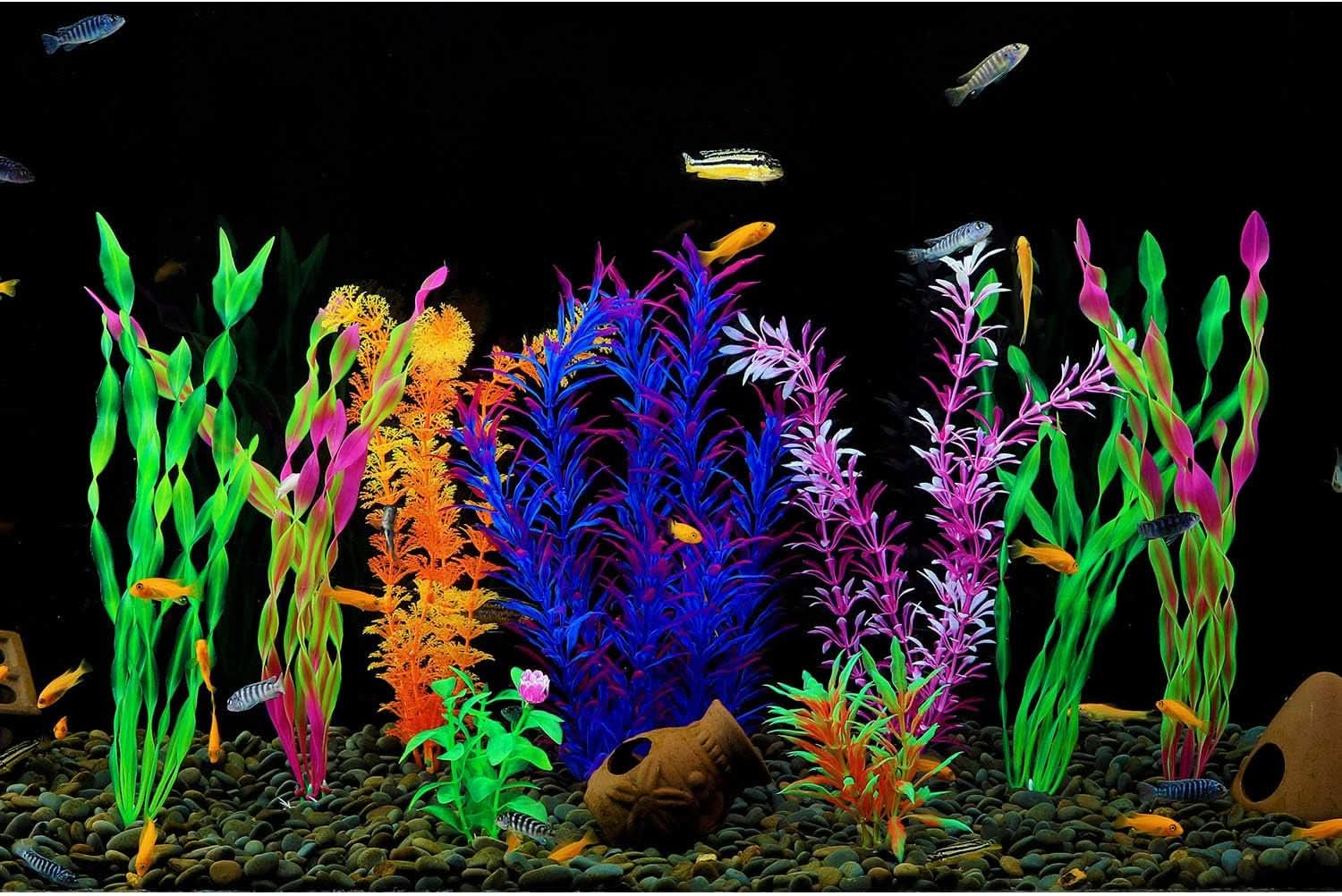 9-Pack Large Artificial Aquarium Plants - Vividly Simulated Aquatic Landscape (12 Inches)