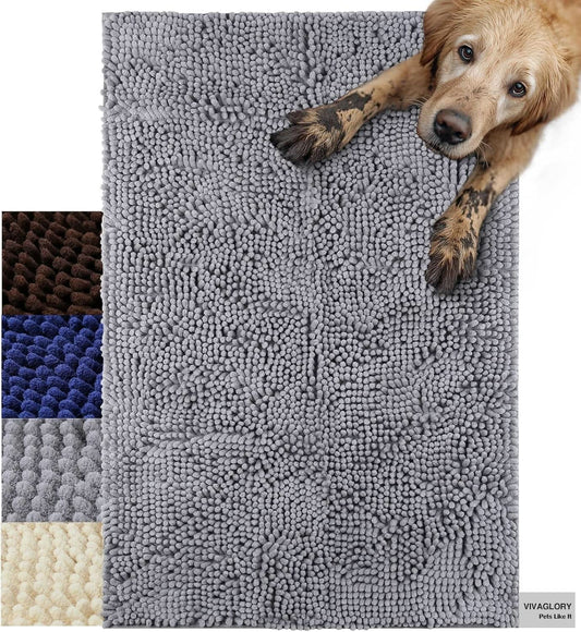 Absorpmax Dog Door Mat - Waterproof and Washable Mud Trapper Rug for Indoor Entryways, 35" x 25", Grey