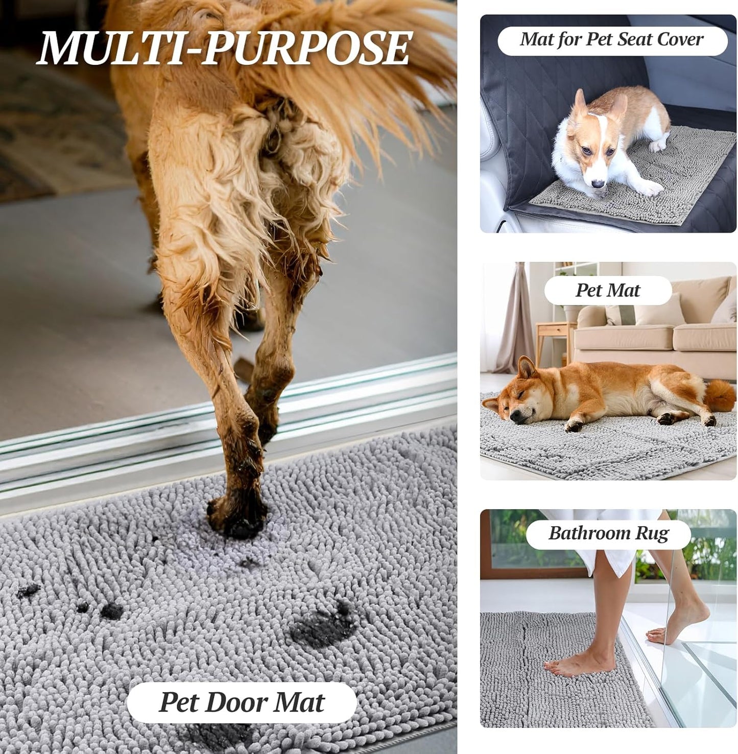 Absorpmax Dog Door Mat - Waterproof and Washable Mud Trapper Rug for Indoor Entryways, 35" x 25", Grey