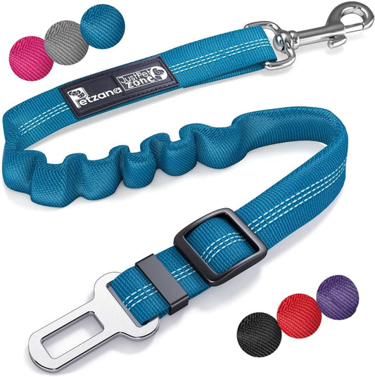 Adjustable Pet Car Harness with Elastic Bungee Buffer - Essential Safety Restraint and Dog Leash for Travel (Blue)