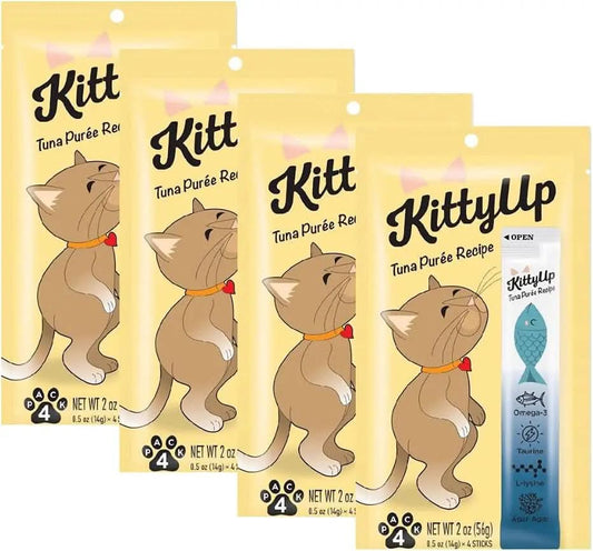 All-Natural Tuna Puree Treat Pouches for Indoor Cats - Soft Wet Cat Food for Kittens and Seniors - Limited Ingredient, Grain-Free, with Lysine and Taurine - 16 Tubes (0.5 oz each)
