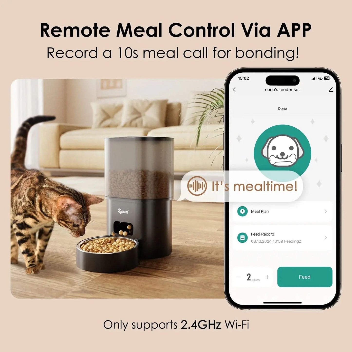 Automatic Cat Feeder with Water Dispenser, 2-In-1 Feeding Set with Feeding Schedule & Voice Recorder, Dual Power Supply, Auto Cat Food Dispenser for Cat