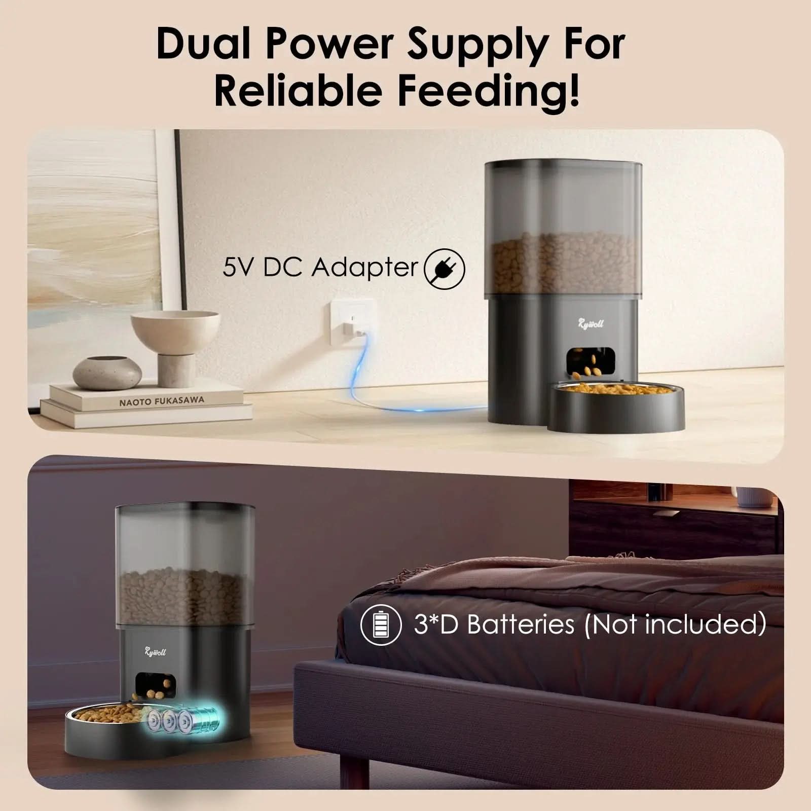 Automatic Cat Feeder with Water Dispenser, 2-In-1 Feeding Set with Feeding Schedule & Voice Recorder, Dual Power Supply, Auto Cat Food Dispenser for Cat