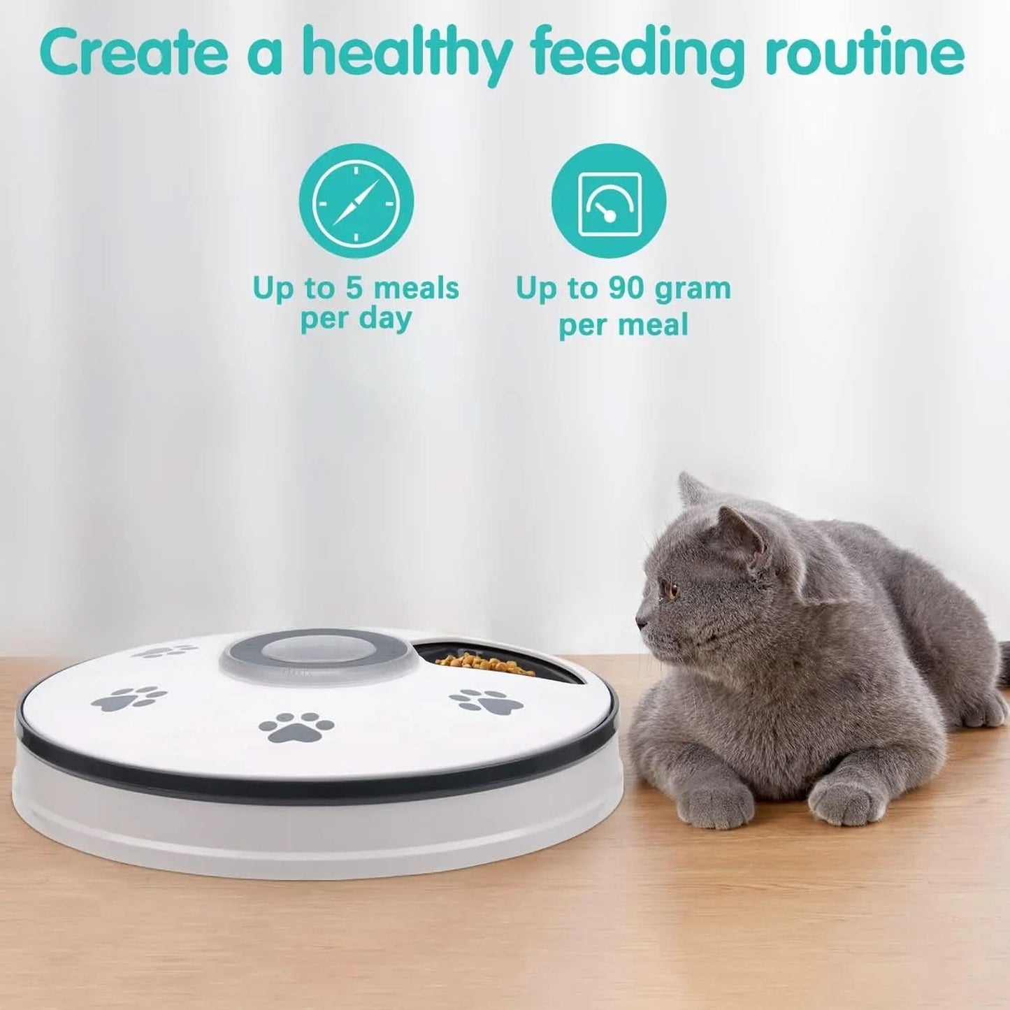 Automatic Cat Food Dispenser - Programmable Timed Feeder for Small Dogs and Cats with Voice Reminder and Portion Control for 6 Meals