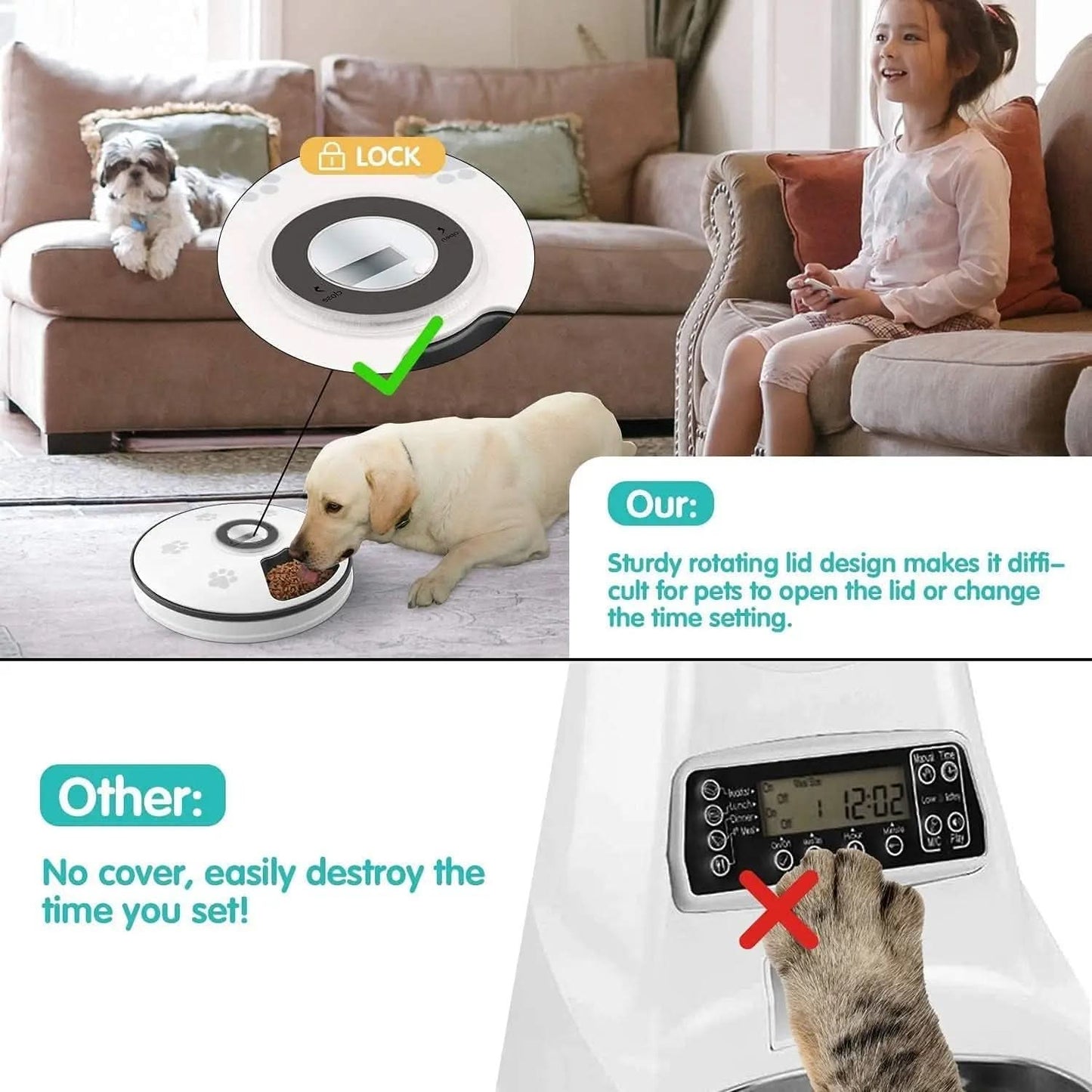 Automatic Cat Food Dispenser - Programmable Timed Feeder for Small Dogs and Cats with Voice Reminder and Portion Control for 6 Meals