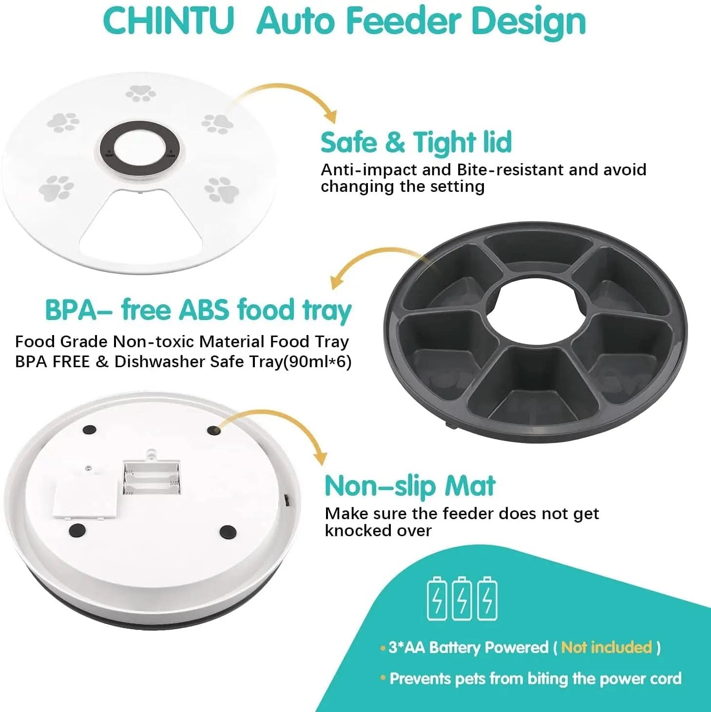 Automatic Cat Food Dispenser - Programmable Timed Feeder for Small Dogs and Cats with Voice Reminder and Portion Control for 6 Meals