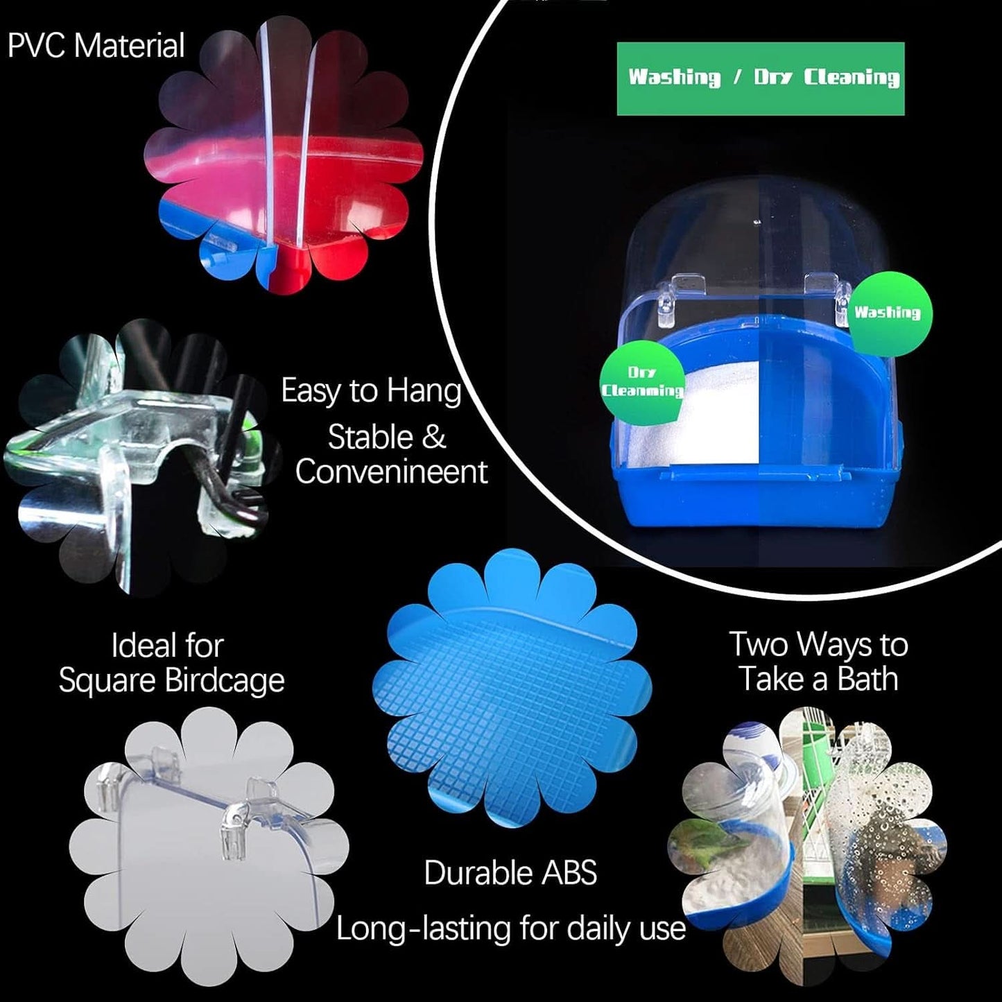 Bird Bath for Caged Birds - Parrot, Parakeet, Canary, and Budgerigar Bathing Tub and Cleaning Accessory
