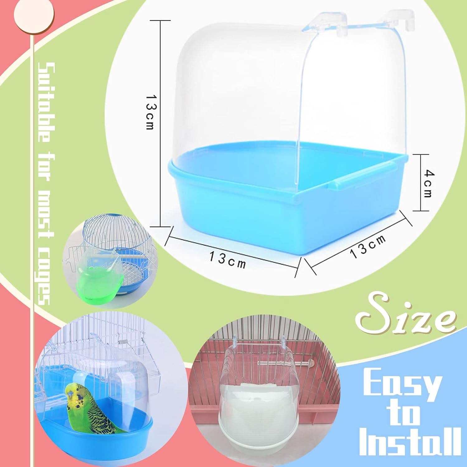 Bird Bath for Caged Birds - Parrot, Parakeet, Canary, and Budgerigar Bathing Tub and Cleaning Accessory